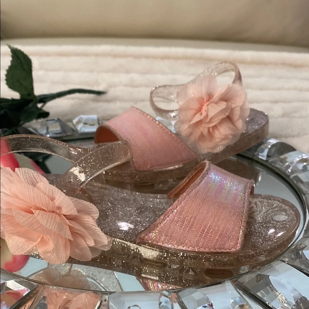 Glittery Jellies Pink Flower Sandals